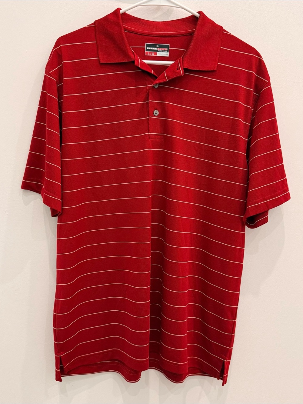 Grand Slam Red Polo with Thin White Stripes